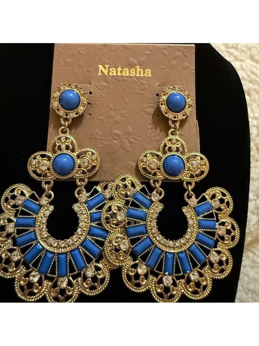 Natasha Couture Blue and Gold Filigree Earrings
